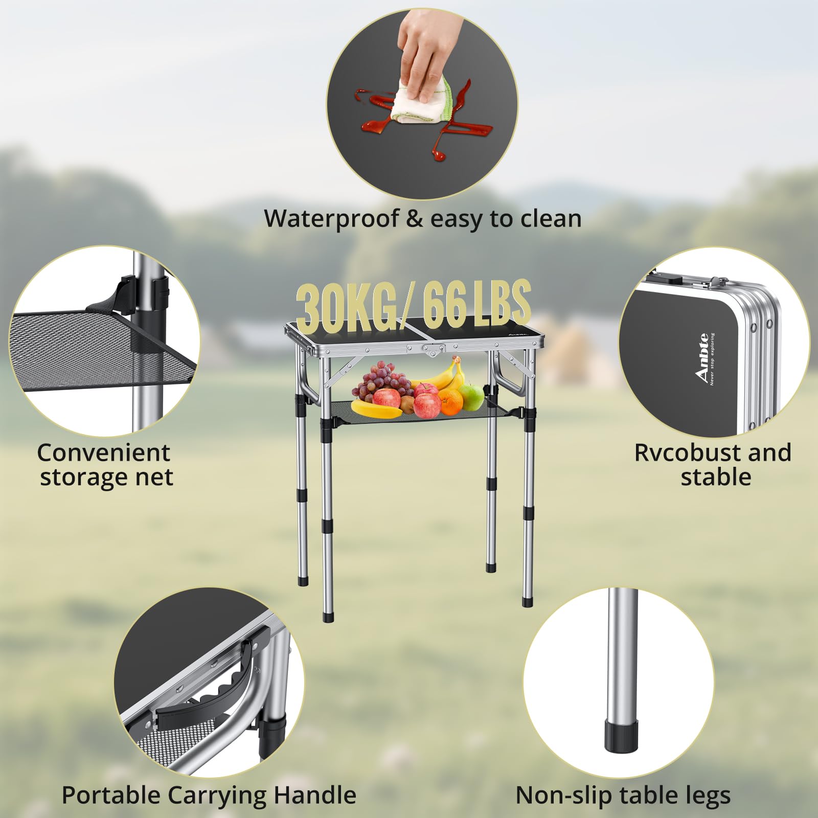 Amazon.co.jp: Anbte 折りたたみ式キャンプテーブル 収納ネット付き 高